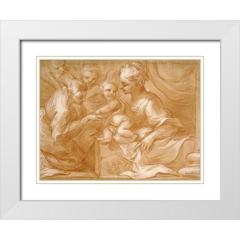 Mystic Marriage of Saint Catherine White Modern Wood Framed Art Print with Double Matting by Biscaino, Bartolomeo