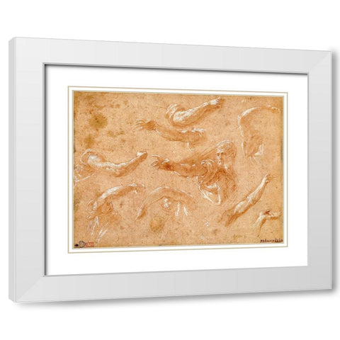 Study of God the Father with Angels White Modern Wood Framed Art Print with Double Matting by Primaticcio, Francesco