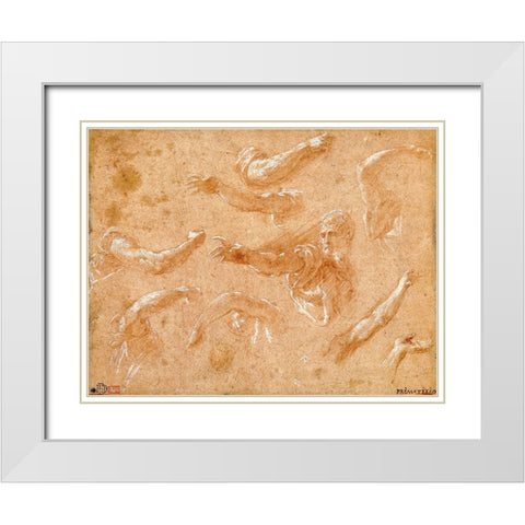 Study of God the Father with Angels White Modern Wood Framed Art Print with Double Matting by Primaticcio, Francesco