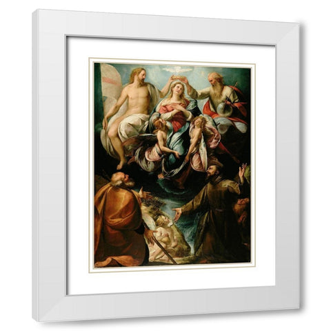 Coronation of the Virgin with Saints Joseph and Francis of Assisi White Modern Wood Framed Art Print with Double Matting by Procaccini, Giulio