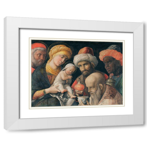 Adoration of the Magi White Modern Wood Framed Art Print with Double Matting by Mantegna, Andrea