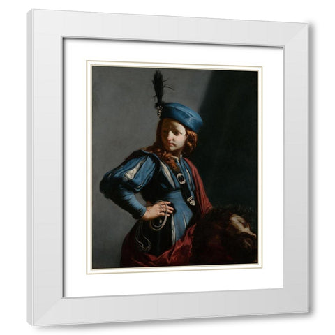 David with the Head of Goliath White Modern Wood Framed Art Print with Double Matting by Cagnacci, Guido
