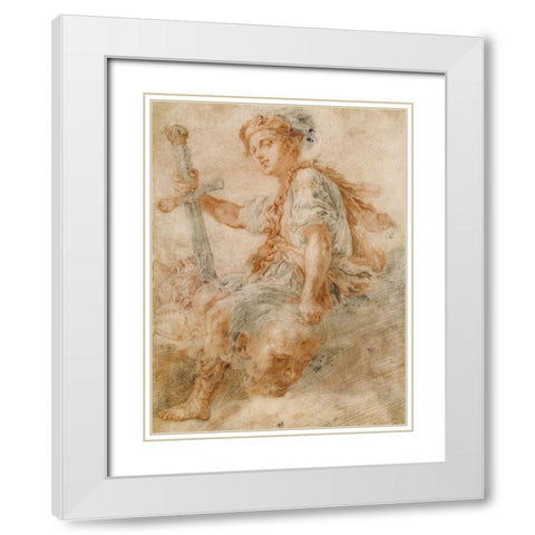 David with the Head of Goliath White Modern Wood Framed Art Print with Double Matting by Fetti, Domenico