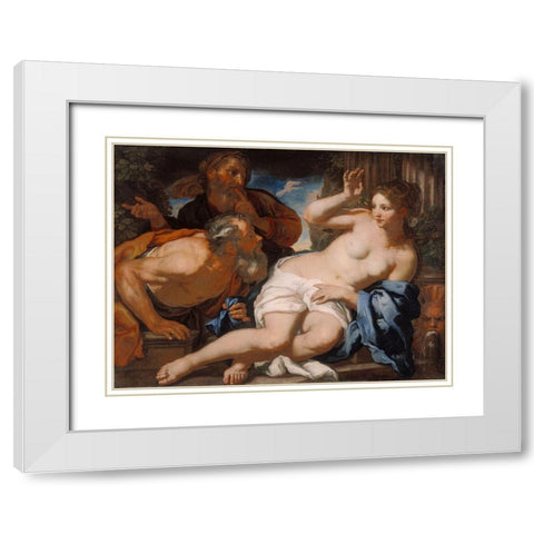 Susannah and the Elders White Modern Wood Framed Art Print with Double Matting by Loth, Johann Carl