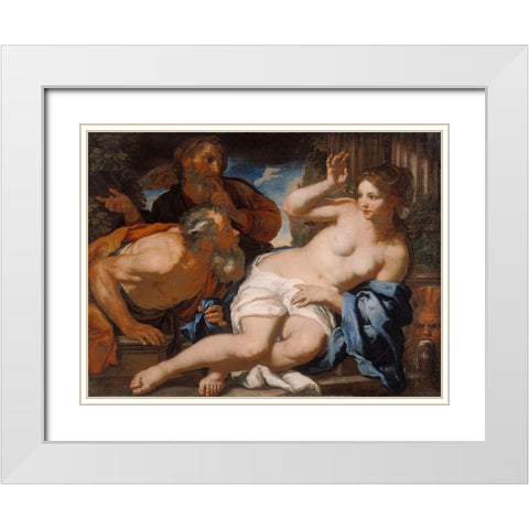 Susannah and the Elders White Modern Wood Framed Art Print with Double Matting by Loth, Johann Carl