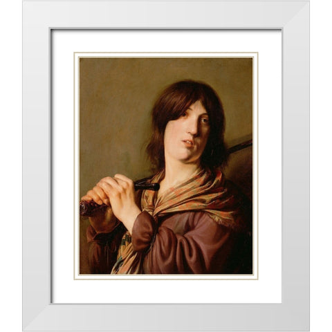David with His Sword White Modern Wood Framed Art Print with Double Matting by de Bray, Salomon