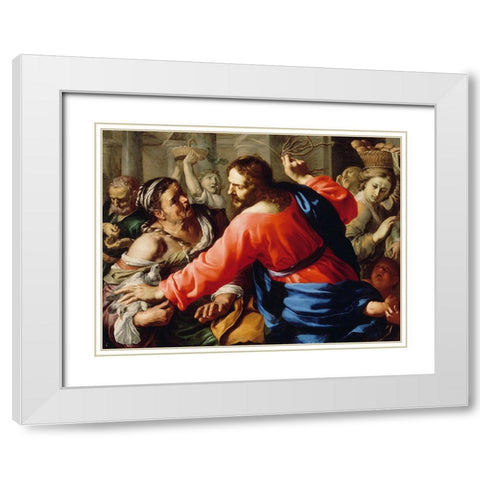 Christ Cleansing the Temple White Modern Wood Framed Art Print with Double Matting by Mei, Bernardino