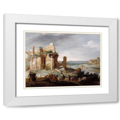 Moses and Aaron Changing the Rivers of Egypt to Blood White Modern Wood Framed Art Print with Double Matting by Breenbergh, Bartholomeus