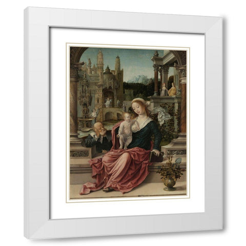 The Holy Family White Modern Wood Framed Art Print with Double Matting by Gossaert, Jan (Mabuse)
