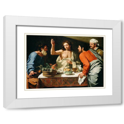 The Supper at Emmaus White Modern Wood Framed Art Print with Double Matting by Cavarozzi, Bartolomeo