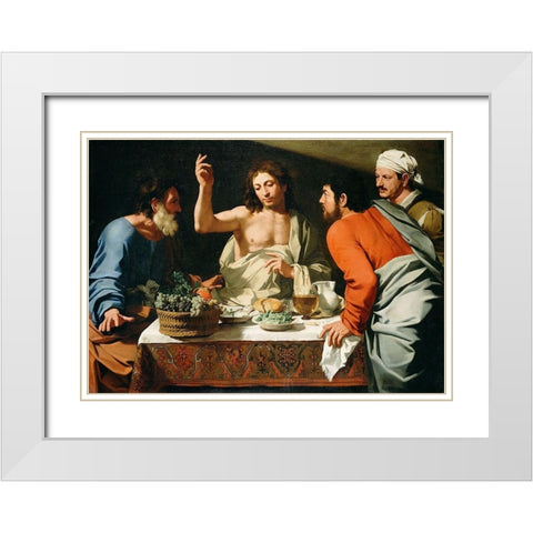 The Supper at Emmaus White Modern Wood Framed Art Print with Double Matting by Cavarozzi, Bartolomeo