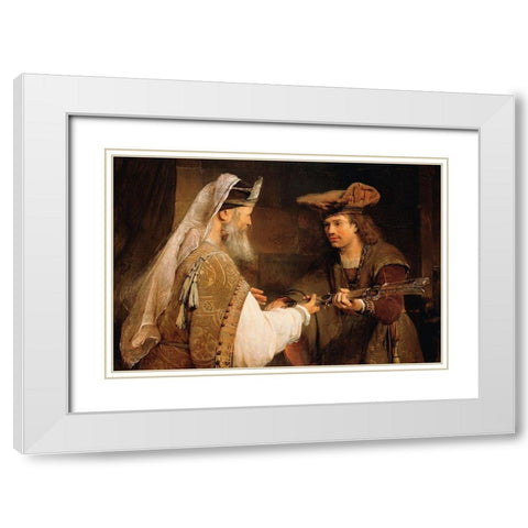 Ahimelech Giving the Sword of Goliath to David White Modern Wood Framed Art Print with Double Matting by de Gelder, Aert