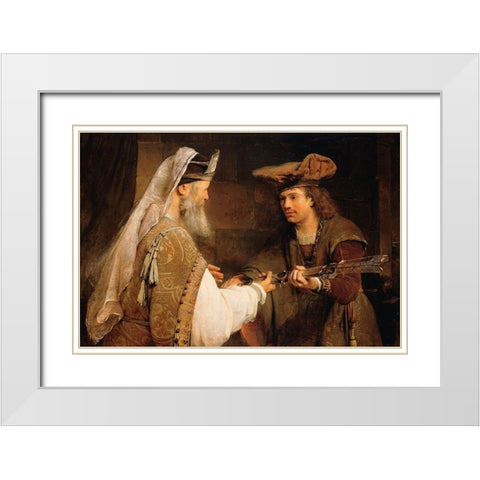 Ahimelech Giving the Sword of Goliath to David White Modern Wood Framed Art Print with Double Matting by de Gelder, Aert