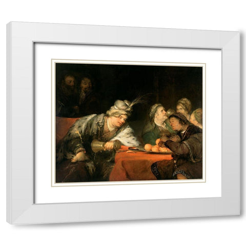The Banquet of Ahasuerus White Modern Wood Framed Art Print with Double Matting by de Gelder, Aert