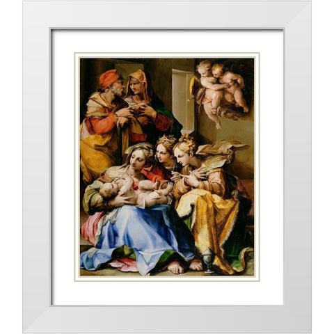 Holy Family with Saints Anne, Catherine of Alexandria, and Mary Magdalene White Modern Wood Framed Art Print with Double Matting by Nosadella