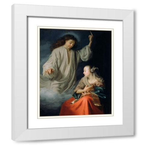 The Annunciation White Modern Wood Framed Art Print with Double Matting by Schalcken, Godfried
