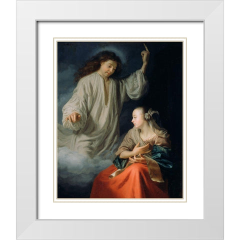 The Annunciation White Modern Wood Framed Art Print with Double Matting by Schalcken, Godfried