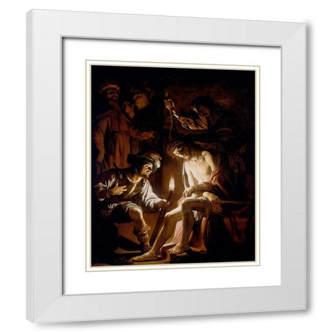 Christ Crowned with Thorns White Modern Wood Framed Art Print with Double Matting by van Honthorst, Gerrit