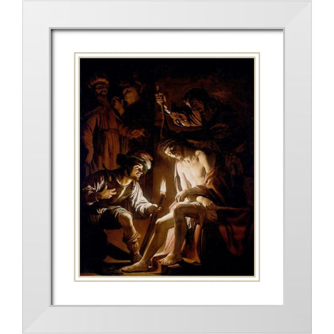 Christ Crowned with Thorns White Modern Wood Framed Art Print with Double Matting by van Honthorst, Gerrit