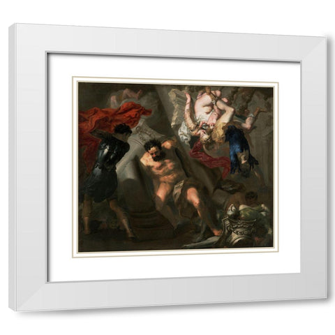 The Death of Samson White Modern Wood Framed Art Print with Double Matting by School, Genoese