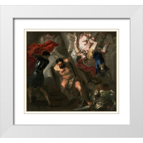 The Death of Samson White Modern Wood Framed Art Print with Double Matting by School, Genoese