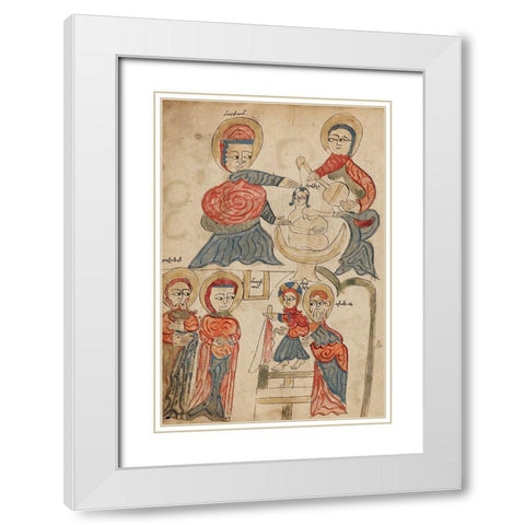 Bathing the Christ Child and The Presentation in the Temple White Modern Wood Framed Art Print with Double Matting by Unknown 14th Century Illuminator
