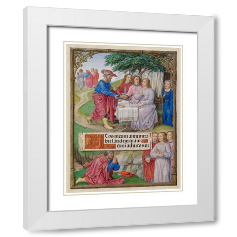 Abraham and the Three Angels White Modern Wood Framed Art Print with Double Matting by Unknown 16th Century Flemish Illuminator