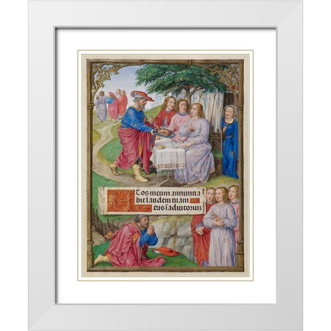 Abraham and the Three Angels White Modern Wood Framed Art Print with Double Matting by Unknown 16th Century Flemish Illuminator
