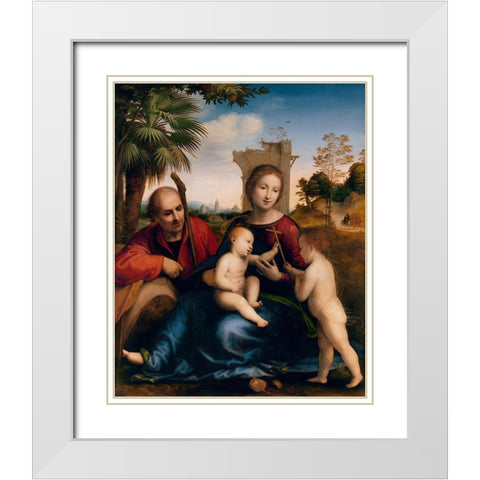 The Rest on the Flight into Egypt with St. John the Baptist White Modern Wood Framed Art Print with Double Matting by della Porta, Baccio