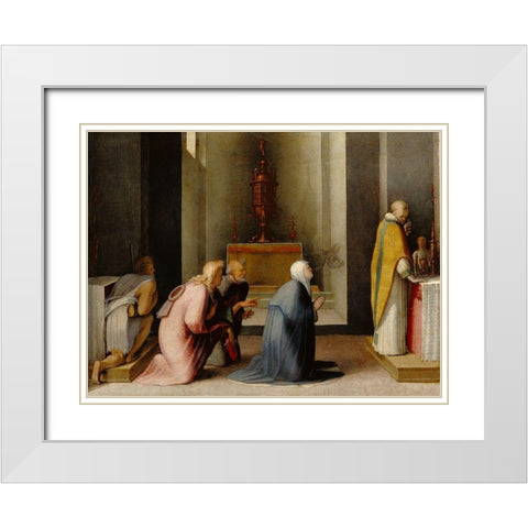 The Miraculous Communion of Saint Catherine of Siena White Modern Wood Framed Art Print with Double Matting by Beccafumi, Domenico