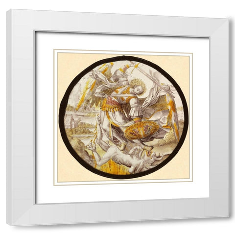 The Archangel Michael Vanquishing the Devil White Modern Wood Framed Art Print with Double Matting by Unknown 16th Century Netherlandish Glassmaker