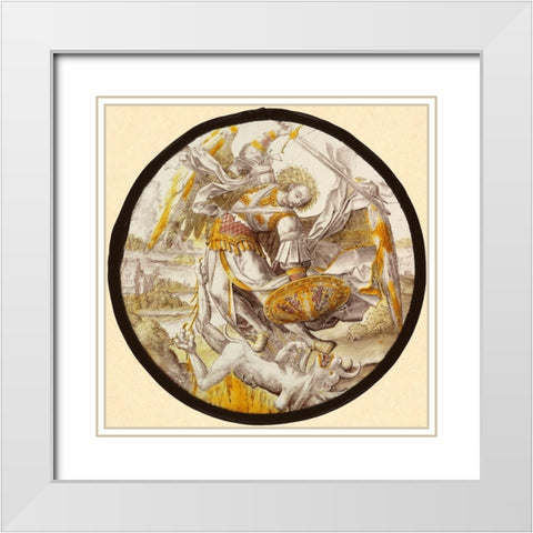The Archangel Michael Vanquishing the Devil White Modern Wood Framed Art Print with Double Matting by Unknown 16th Century Netherlandish Glassmaker