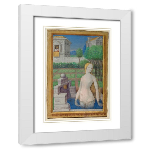Bathsheba Bathing White Modern Wood Framed Art Print with Double Matting by Bourdichon, Jean