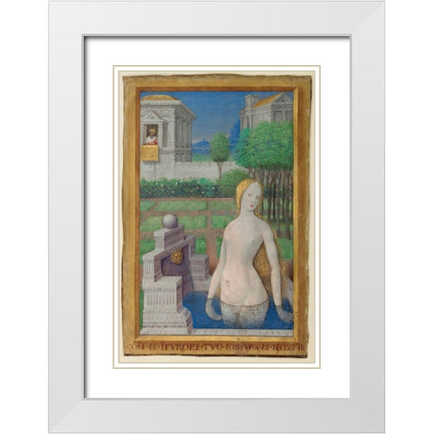 Bathsheba Bathing White Modern Wood Framed Art Print with Double Matting by Bourdichon, Jean