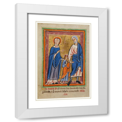 Christ Led to Jerusalem by Mary and Joseph White Modern Wood Framed Art Print with Double Matting by Unknown 12th Century Illuminator