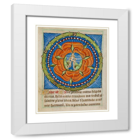 Decorated Text Page - Mary and Jesus in a Rose White Modern Wood Framed Art Print with Double Matting by Unknown 12th Century Illuminator