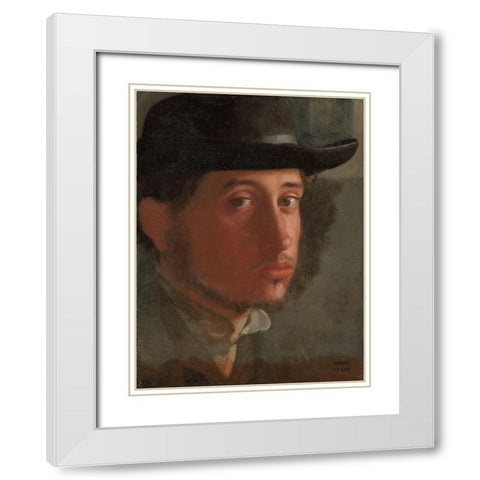 Self-portrait White Modern Wood Framed Art Print with Double Matting by Degas, Edgar