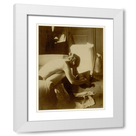 Seated Nude White Modern Wood Framed Art Print with Double Matting by Degas, Edgar