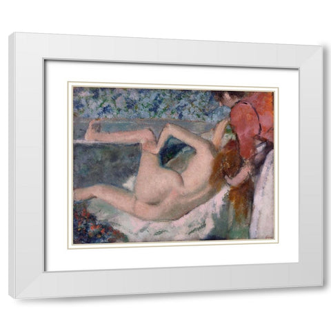 After the Bath White Modern Wood Framed Art Print with Double Matting by Degas, Edgar