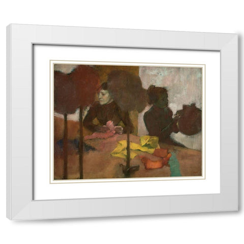 The Milliners White Modern Wood Framed Art Print with Double Matting by Degas, Edgar