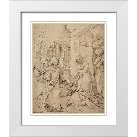 Christ Taking Leave of His Mother White Modern Wood Framed Art Print with Double Matting by Schaufelein, Hans