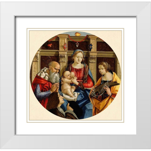 Madonna and Child with a Male Saint, Catherine of Alexandria and a Donor White Modern Wood Framed Art Print with Double Matting by di Pietro Membrini, Michelangelo