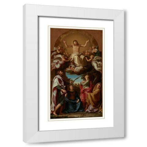 Christ in Glory with Saints Celsus, Julian, Marcionilla and Basilissa White Modern Wood Framed Art Print with Double Matting by Batoni, Pompeo Girolamo