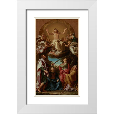 Christ in Glory with Saints Celsus, Julian, Marcionilla and Basilissa White Modern Wood Framed Art Print with Double Matting by Batoni, Pompeo Girolamo