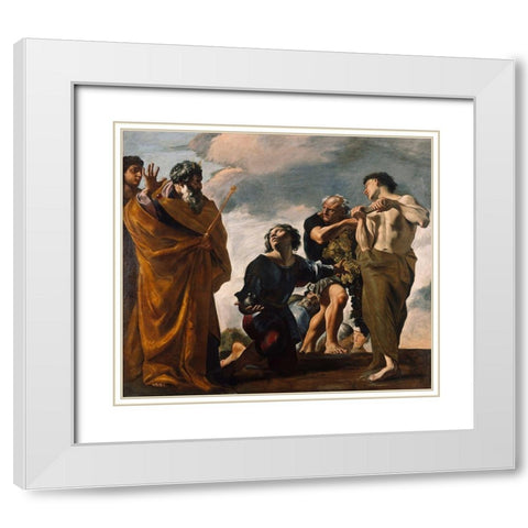 Moses and the Messengers from Canaan White Modern Wood Framed Art Print with Double Matting by Lanfranco, Giovanni