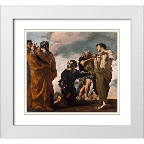 Moses and the Messengers from Canaan White Modern Wood Framed Art Print with Double Matting by Lanfranco, Giovanni