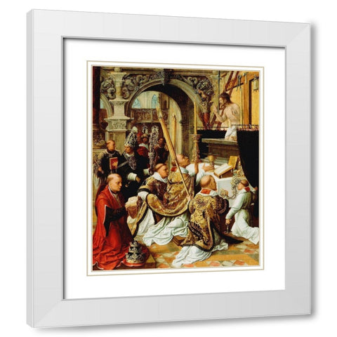 The Mass of Saint Gregory the Great White Modern Wood Framed Art Print with Double Matting by Adriaen, Ysenbrandt,