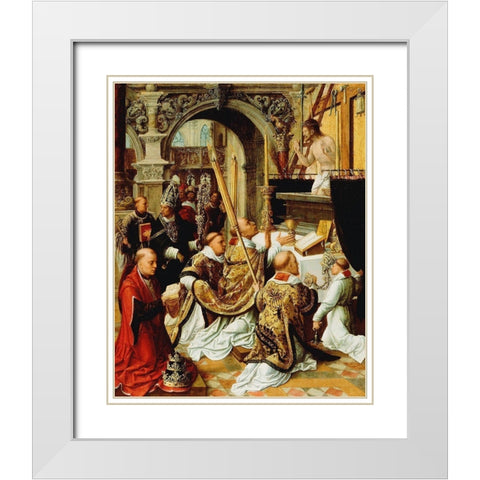 The Mass of Saint Gregory the Great White Modern Wood Framed Art Print with Double Matting by Adriaen, Ysenbrandt,