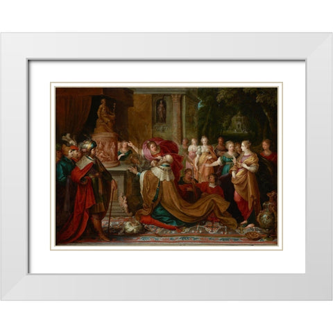 The Idolatry of Solomon White Modern Wood Framed Art Print with Double Matting by Francken, Frans