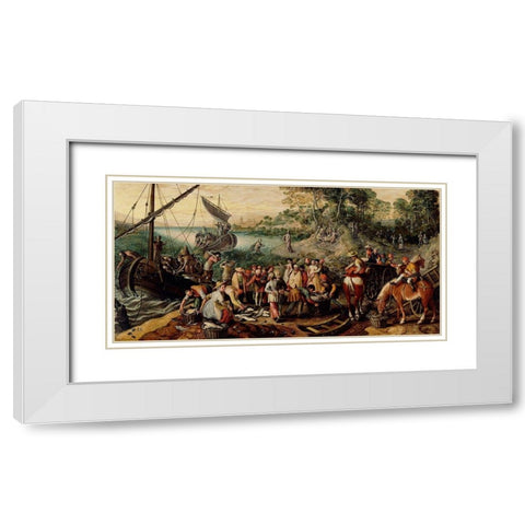 The Miraculous Draught of Fishes White Modern Wood Framed Art Print with Double Matting by Beuckelaer, Joachim